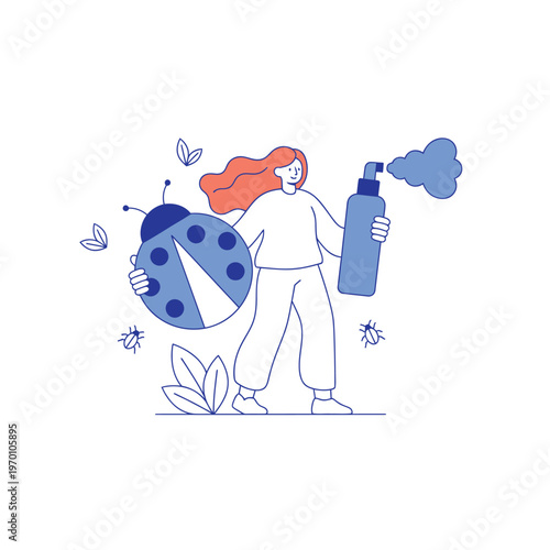 Woman with Ladybug and Insecticide Spray.