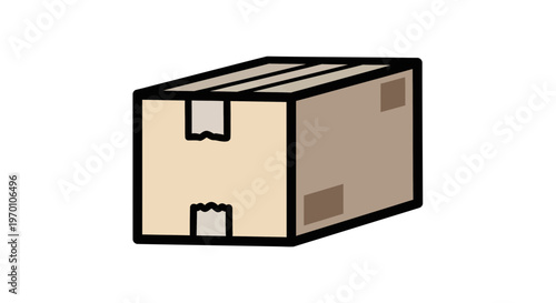 Cartoon style cardboard box with visible flaps and brown color  