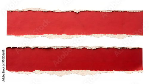 Red torn paper strips on transparent background – ripped paper, torn edge, grunge banner, paper strip, texture, design element