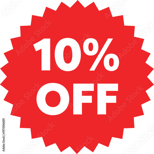 Red 10 Percent Off Discount Badge Isolated on White