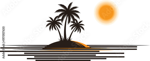 Tropical Island with Palm Trees at Sunset