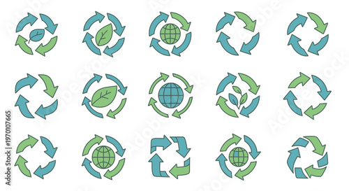 Recycling and Eco-Friendly Circular Arrows Icons Set for Environmental Sustainability
