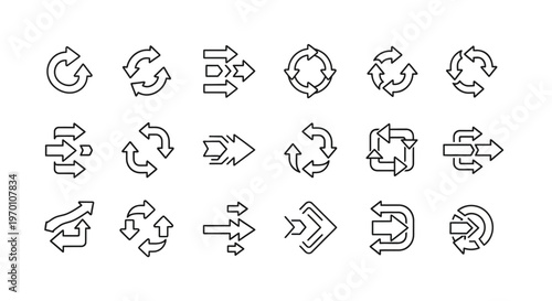 Refresh and Recycle Arrow Icons Set - Circular Directional Symbols Collection