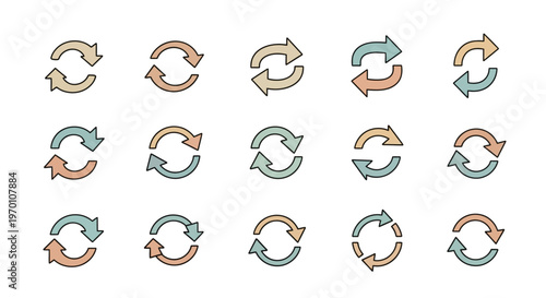 Refresh and Reload Arrow Icons Set - Cycle, Update, Repeat Symbols Collection