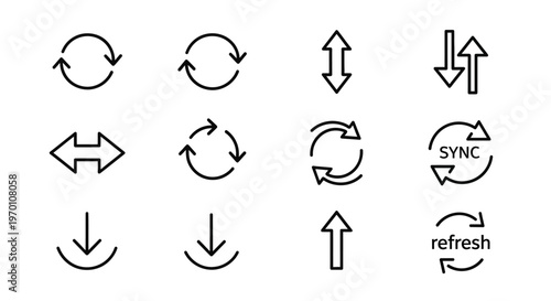 Refresh Sync Download Upload Arrow Line Icons Set for UI UX Design