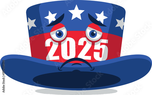 Sad Uncle Sam Hat with 2025 on White Background