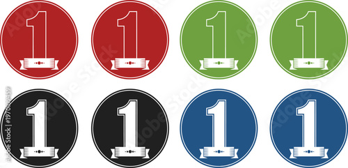 Number One Badges in Red Green Blue and Black