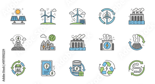 Renewable Energy and Sustainable Technology Icons Set