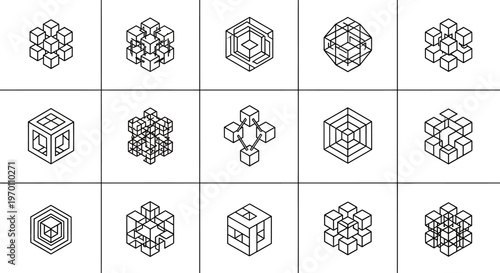 Isometric Cube Shapes and Geometric Forms Collection.