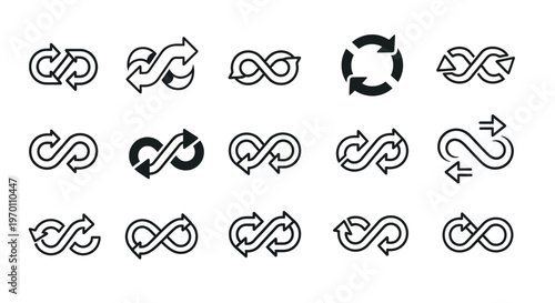 Set of Infinity, Loop, and Refresh Arrow Icons