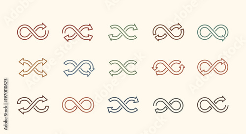 Textured Infinity and Shuffle Arrow Symbols Vector Set - Endless Loop Icons