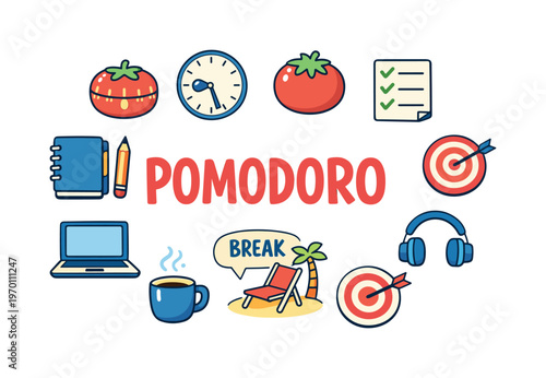 Pomodoro technique and focused work session concept centered on timed intervals, short breaks and maintaining concentration for efficient task