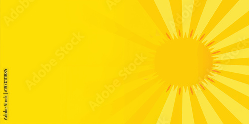 Bright sunburst vector illustration featuring warm orange and yellow sunrise rays on an abstract summer sky background with sunshine beams
