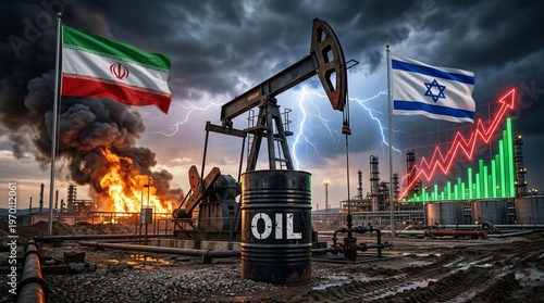 Oil Price Surge Amid Iran–Israel Conflict, Industrial Refinery Explosion and Global Energy Crisis Concept”
