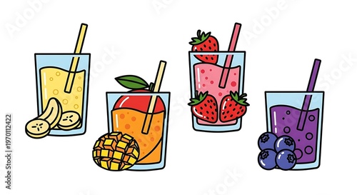 Colorful fruit smoothies illustration.