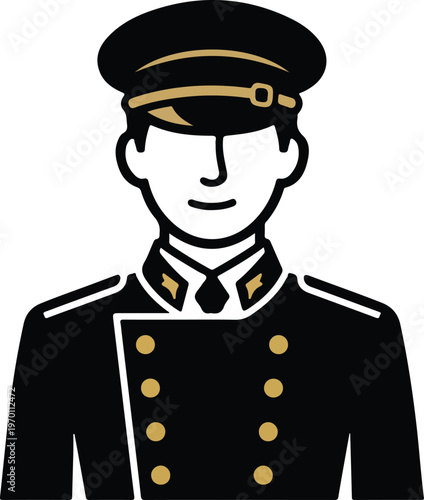 Stylized illustration of a hotel bellhop or concierge in uniform