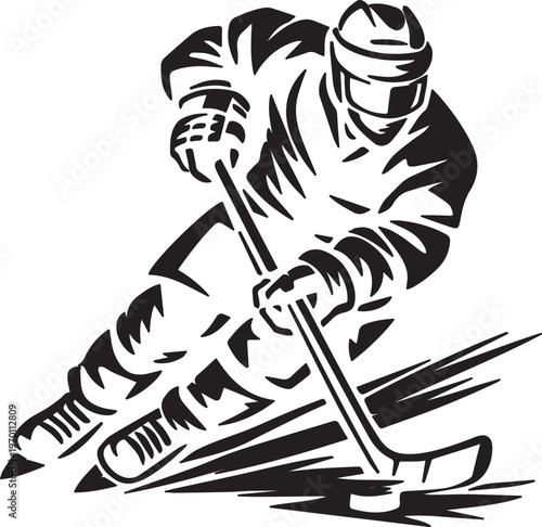 ice hockey player action silhouette design vector illustration