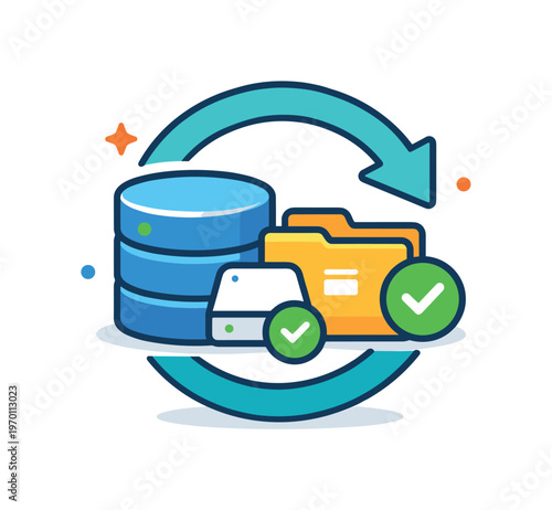 System rollback and recovery after failure focused on restoring previous stable states when updates or changes cause issues, a circular arrow combined