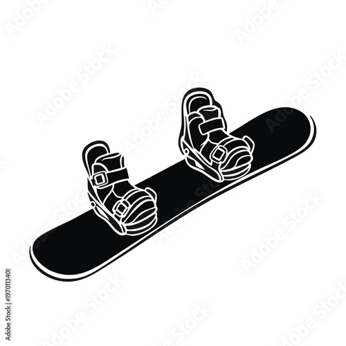Snowboard with bindings vector illustration. Winter sports and extreme activity equipment. Black silhouette icon isolated on transparent background