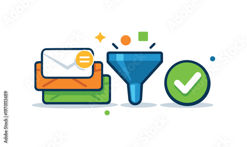 Inbox triage and prioritization of incoming messages in high-volume communication workflows, a stack of messages combined with a small filter funnel
