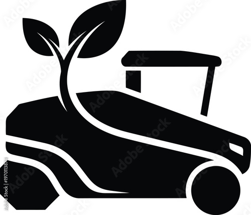 Eco-friendly lawnmower icon with growing plant sprouts with lawn care