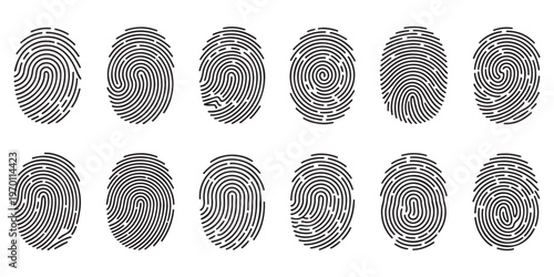 Biometric fingerprint scan icons for identity verification and security systems