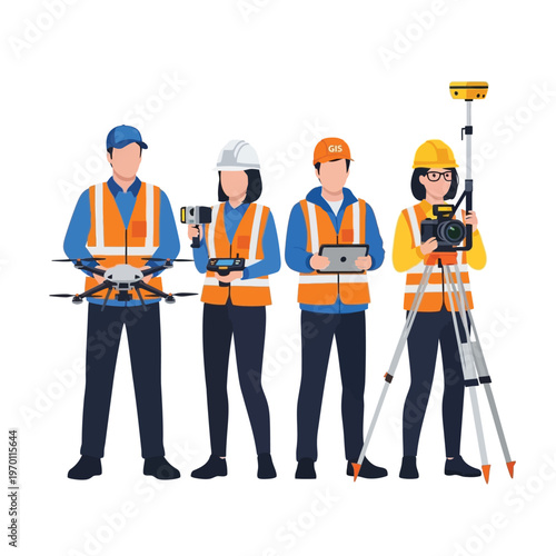 Collaborative Team of Surveying and Engineering Professionals Utilizing Advanced Digital Tools for Precision Site Mapping and Development