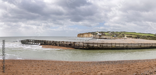 Panoramic view of South Downs coast from Cuckmere Haven towards Seaford Haed in East Sussex, UK on 30 March 2026