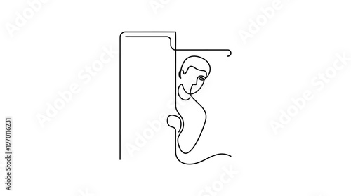 Curious Person Peeking Around Corner Minimalist Continuous Line Art Vector Illustration