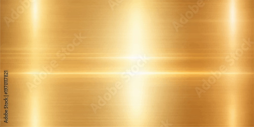 Brushed gold metallic texture with a shiny abstract pattern on a stainless steel plate surface for a light backdrop wallpaper design