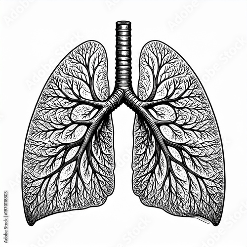 Intricate Human Lungs Illustration, Branching Bronchial Tree Detail