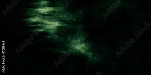 Abstract green and blue backgrounds featuring a bright light texture and dark motion particles create a cosmic design pattern resembling a smoke cloud in a starry night galaxy space
