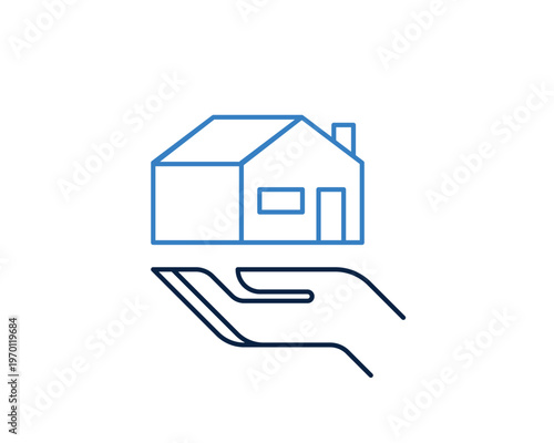 Outline of a house resting on an open human hand.