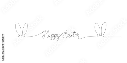 Continuous single line drawing of Easter Bunny ears. Greeting banner design with bunny and ears in simple linear style