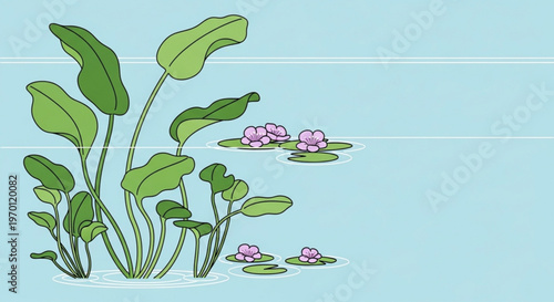Foto Water lilies floating on a serene pond with green leaves and pink flowers in a p