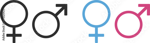 Gender symbol vector set, male and female icons illustration for identity diversity equality design