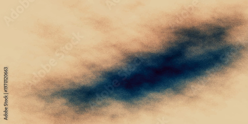 Abstract blue watercolor background texture featuring a dark cloudy sky with sunlight and white cloudscape elements for a moody nature atmosphere