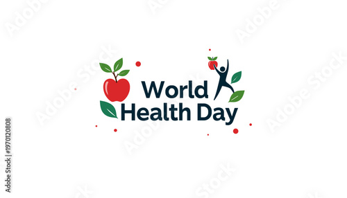 World Health Day logo with apple and figure celebrating health  