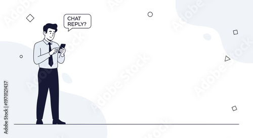 Man texting on phone asking for chat reply, business communication concept