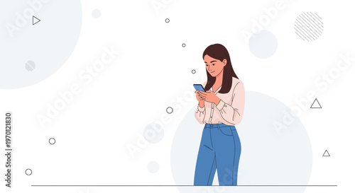 Young woman using smartphone, modern abstract background, communication concept