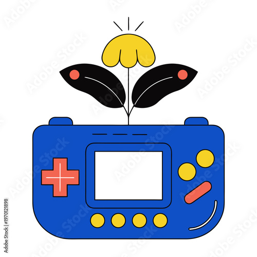 Simple vector of a Gameboy style console with a plant growing out of it. isolated on White Background