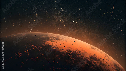Reddish Planet in Space – Astronomy, Art, Decorative, Cosmic, Creativity, Design, Abstract, Concept