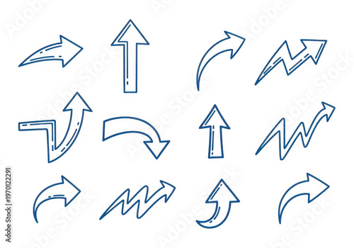 A collection of blue arrows on a white background
