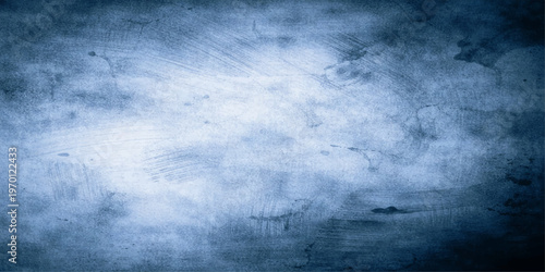 A dark grunge blue background features a stormy sky with motion blur, textured clouds, and misty fog swirling through a deep night backdrop