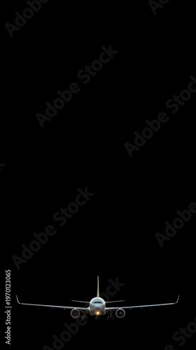 Flying airplane in motion black screen background 