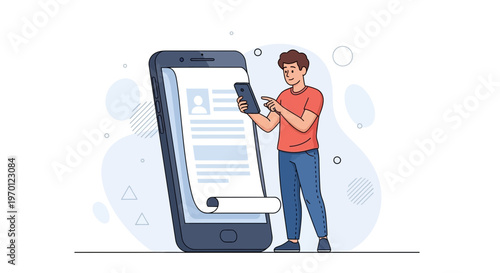 Man Using Mobile Phone for Online Application or Profile Setup