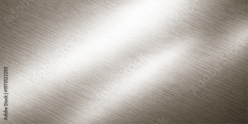 A polished silver brushed metal texture background features a shiny industrial stainless steel plate surface with a smooth grey metallic pattern and subtle light reflections on an aluminum sheet