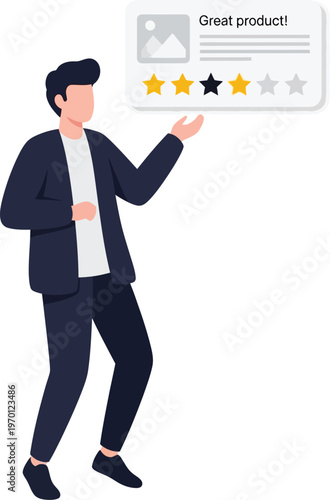 Businessman shows a positive product review.