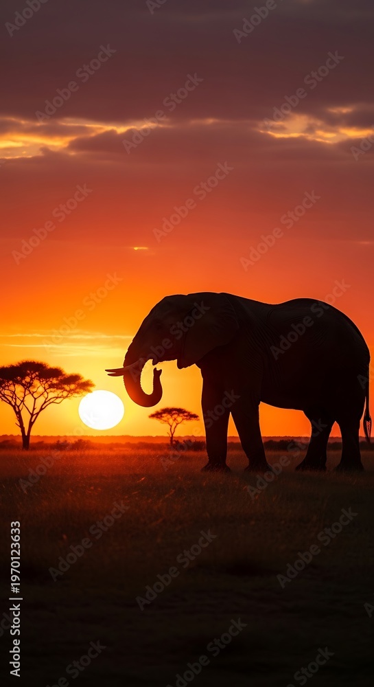 Fototapeta premium Elephant Sunset Silhouette.