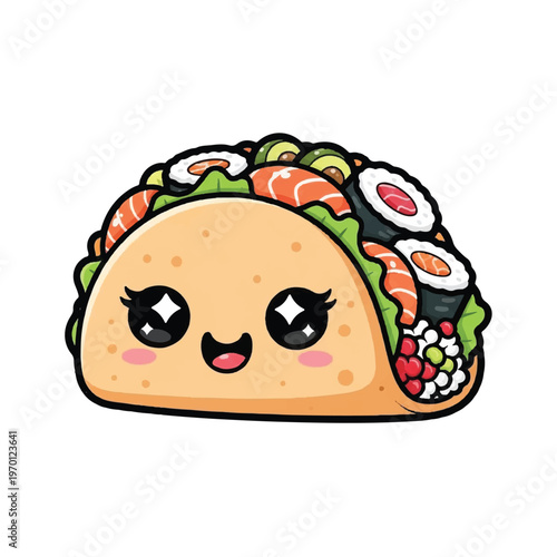 Cute cartoon sushi taco hybrid food.